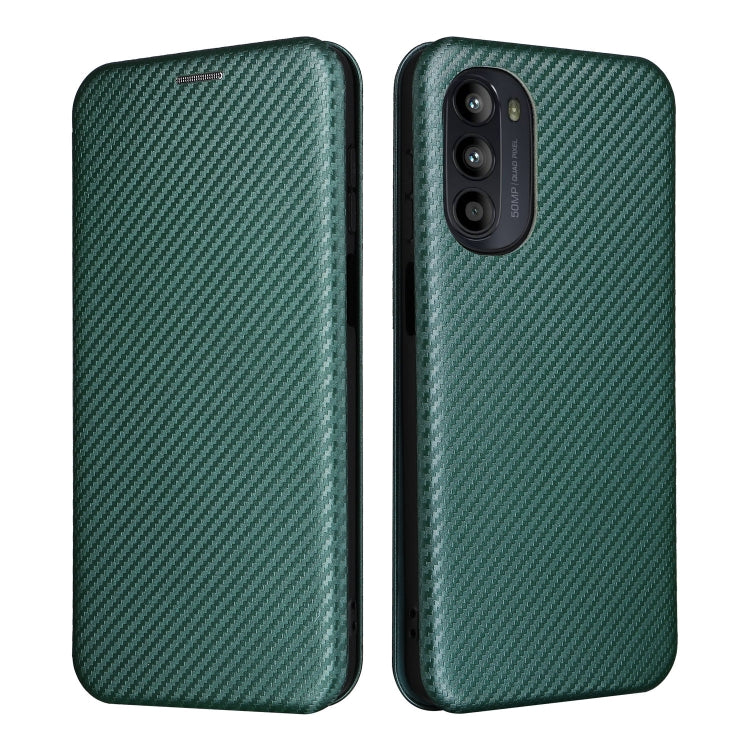 For Motorola Moto G52/G82 Carbon Fiber Texture Horizontal Flip Leather Phone Case(Green)