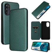 For Motorola Moto G52/G82 Carbon Fiber Texture Horizontal Flip Leather Phone Case(Green)