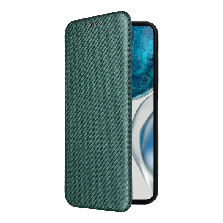 For Motorola Moto G52/G82 Carbon Fiber Texture Horizontal Flip Leather Phone Case(Green)