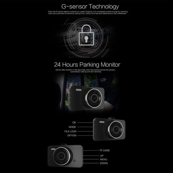 Anytek A78 3 inch Car 1080P HD 170 Degrees Night Vision Driving Recorder