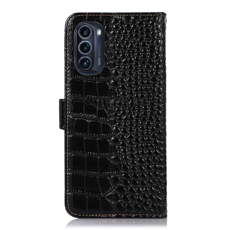 For Motorola Moto G52j 5G Crocodile Top Layer Cowhide Leather Phone Case(Black)