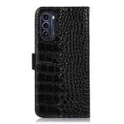 For Motorola Moto G52j 5G Crocodile Top Layer Cowhide Leather Phone Case(Black)