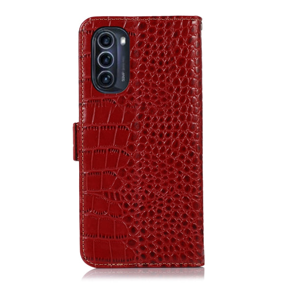 For Motorola Moto G52j 5G Crocodile Top Layer Cowhide Leather Phone Case(Red)