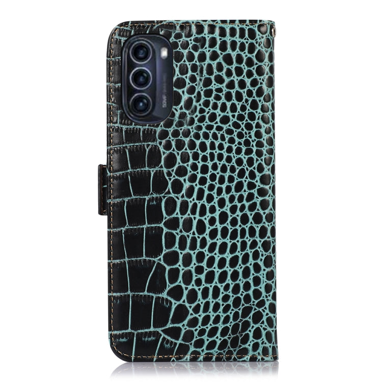 For Motorola Moto G52j 5G Crocodile Top Layer Cowhide Leather Phone Case(Green)