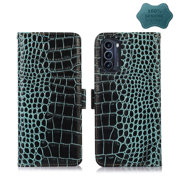 For Motorola Moto G52j 5G Crocodile Top Layer Cowhide Leather Phone Case(Green)