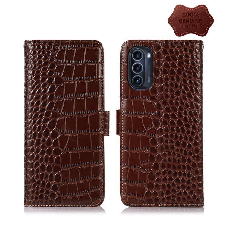For Motorola Moto G52j 5G Crocodile Top Layer Cowhide Leather Phone Case(Brown)