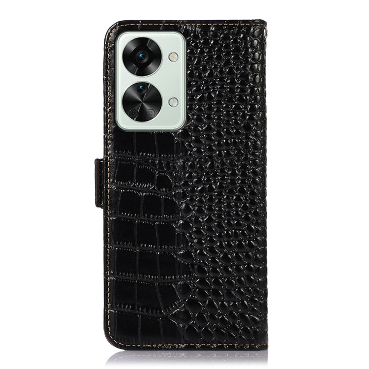 For OnePlus Nord 2T 5G Crocodile Top Layer Cowhide Leather Phone Case(Black)