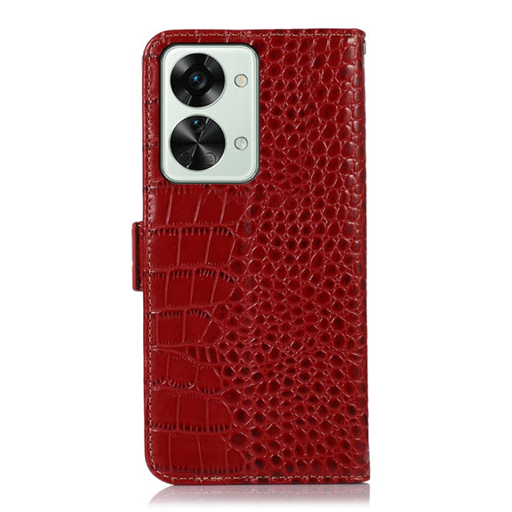 For OnePlus Nord 2T 5G Crocodile Top Layer Cowhide Leather Phone Case(Red)