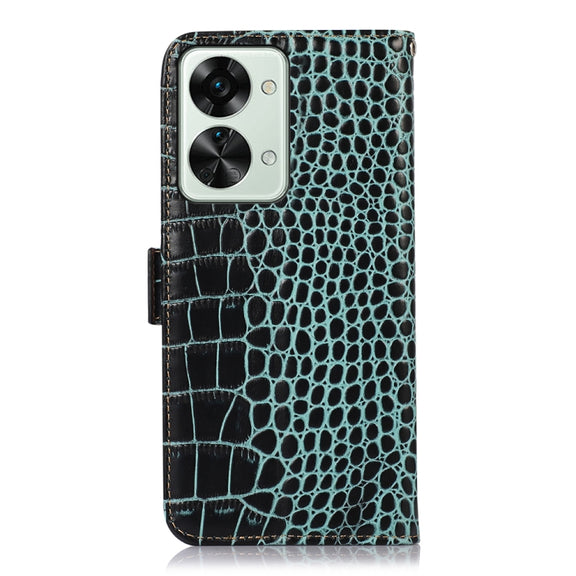 For OnePlus Nord 2T 5G Crocodile Top Layer Cowhide Leather Phone Case(Green)
