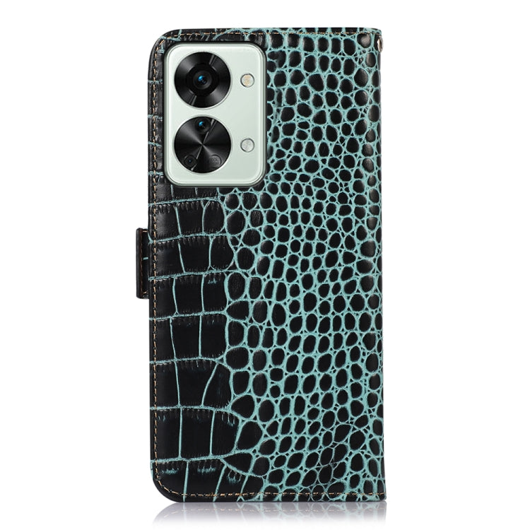 For OnePlus Nord 2T 5G Crocodile Top Layer Cowhide Leather Phone Case(Green)