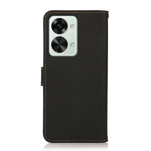 For OnePlus Nord 2T 5G KHAZNEH Custer Texture RFID Genuine Leather Phone Case(Black)