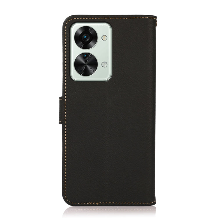 For OnePlus Nord 2T 5G KHAZNEH Custer Texture RFID Genuine Leather Phone Case(Black)