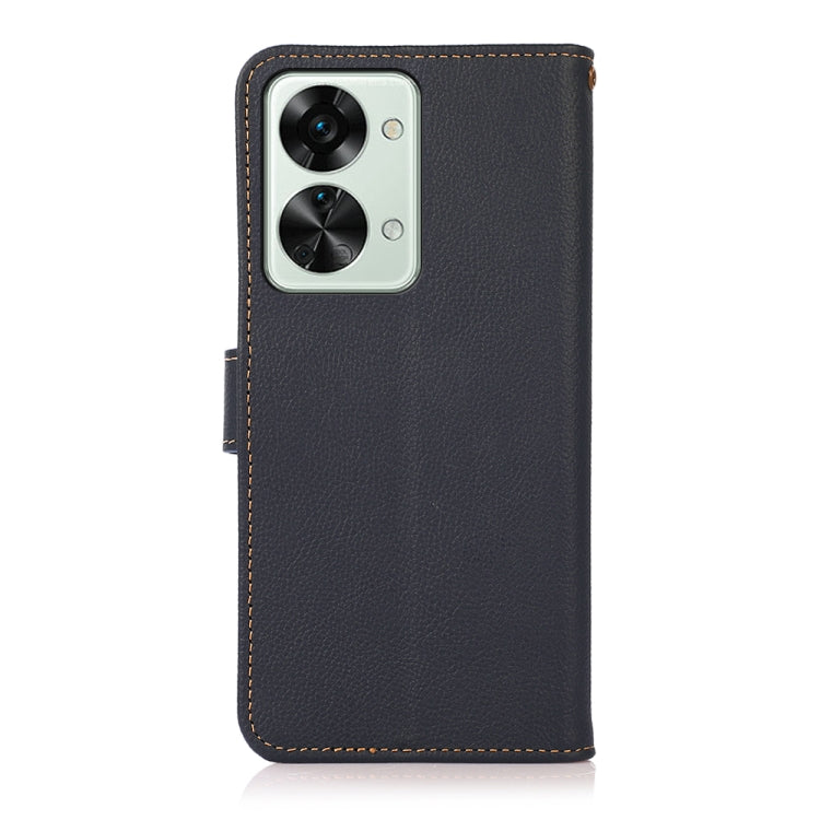 For OnePlus Nord 2T 5G KHAZNEH Custer Texture RFID Genuine Leather Phone Case(Blue)