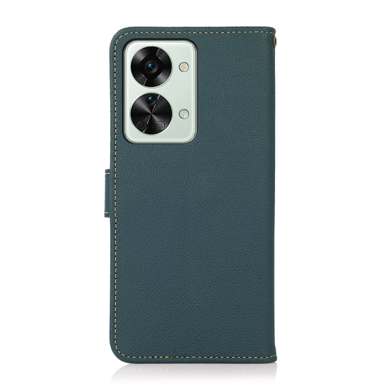 For OnePlus Nord 2T 5G KHAZNEH Custer Texture RFID Genuine Leather Phone Case(Green)