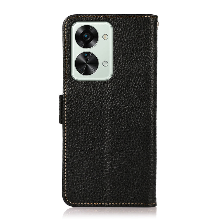 For OnePlus Nord 2T 5G KHAZNEH Litchi Texture RFID Genuine Leather Phone Case(Black)