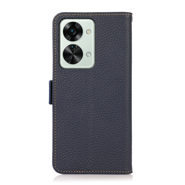 For OnePlus Nord 2T 5G KHAZNEH Litchi Texture RFID Genuine Leather Phone Case(Blue)