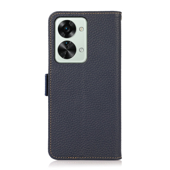 For OnePlus Nord 2T 5G KHAZNEH Litchi Texture RFID Genuine Leather Phone Case(Blue)