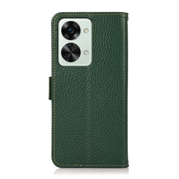 For OnePlus Nord 2T 5G KHAZNEH Litchi Texture RFID Genuine Leather Phone Case(Green)