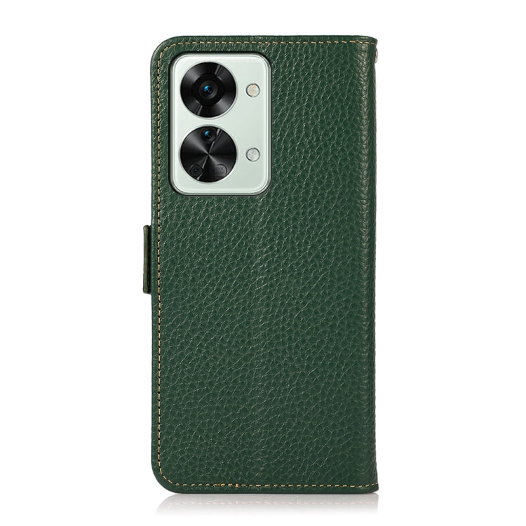 For OnePlus Nord 2T 5G KHAZNEH Litchi Texture RFID Genuine Leather Phone Case(Green)