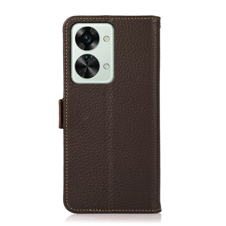 For OnePlus Nord 2T 5G KHAZNEH Litchi Texture RFID Genuine Leather Phone Case(Brown)