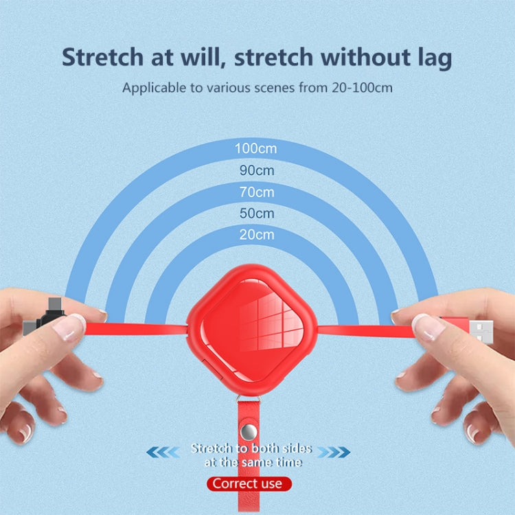 3 in 1 USB To 8 Pin + Micro USB + USB-C / Type-C Telescopic Charging Cable with Mobile Phone Holder(Red)