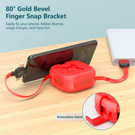 3 in 1 USB To 8 Pin + Micro USB + USB-C / Type-C Telescopic Charging Cable with Mobile Phone Holder(Red)
