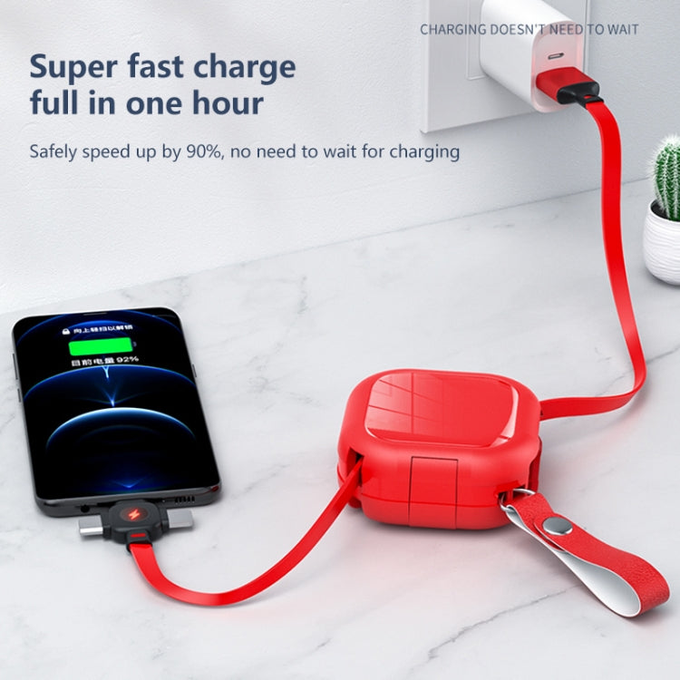 3 in 1 USB To 8 Pin + Micro USB + USB-C / Type-C Telescopic Charging Cable with Mobile Phone Holder(Red)