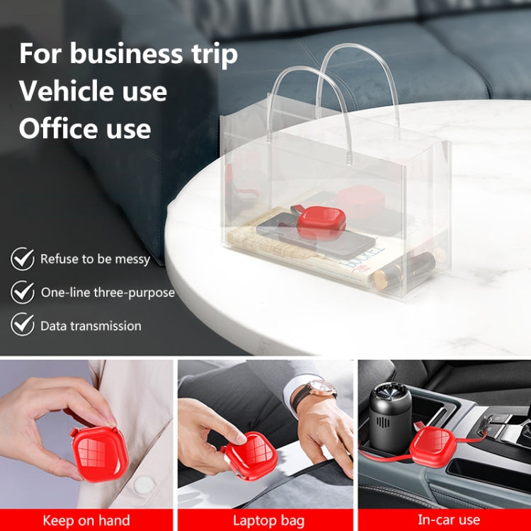 3 in 1 USB To 8 Pin + Micro USB + USB-C / Type-C Telescopic Charging Cable with Mobile Phone Holder(Red)