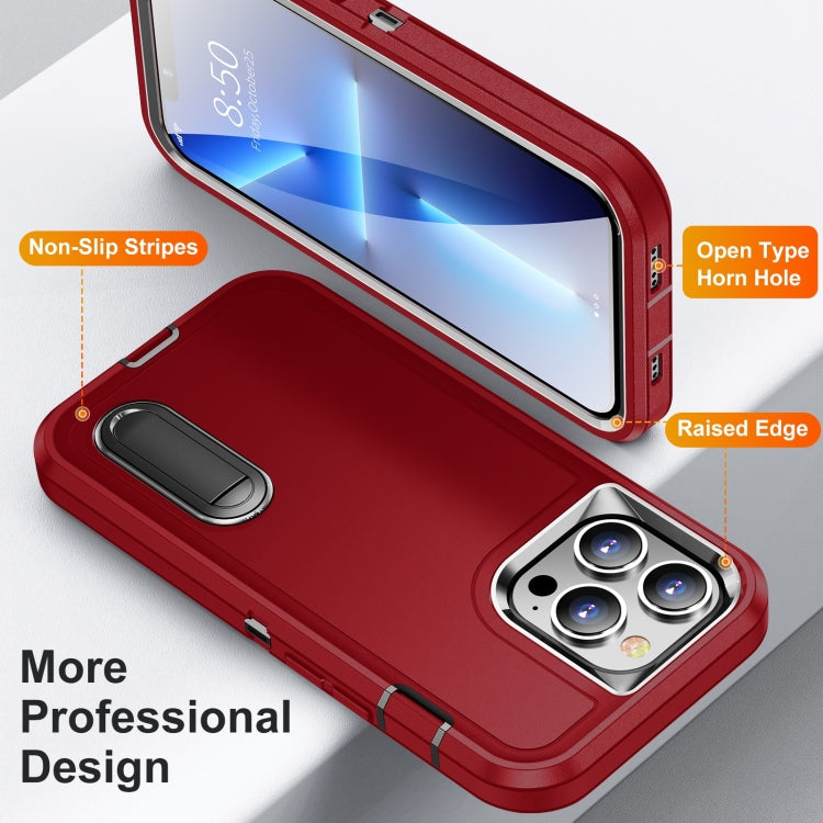 For iPhone 14 Pro Max 3 in 1 Rugged Holder Phone Case (Red + Black)
