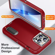 For iPhone 14 Pro Max 3 in 1 Rugged Holder Phone Case (Red + Black)
