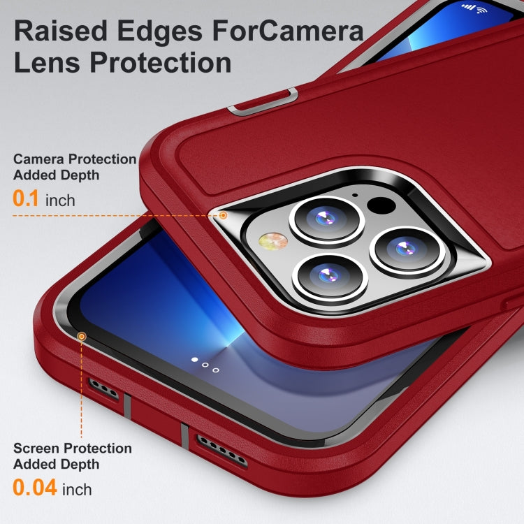 For iPhone 14 Pro Max 3 in 1 Rugged Holder Phone Case (Red + Black)