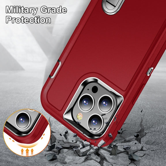 For iPhone 14 Pro Max 3 in 1 Rugged Holder Phone Case (Red + Black)