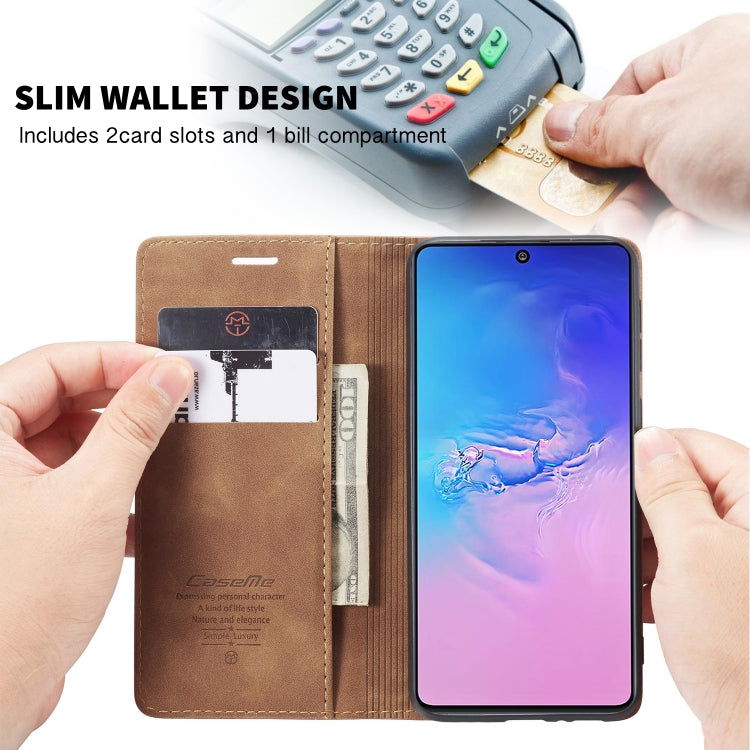 For Galaxy A91 / S10 Lite CaseMe Multifunctional Horizontal Flip Leather Case, with Card Slot & Holder & Wallet(Brown)