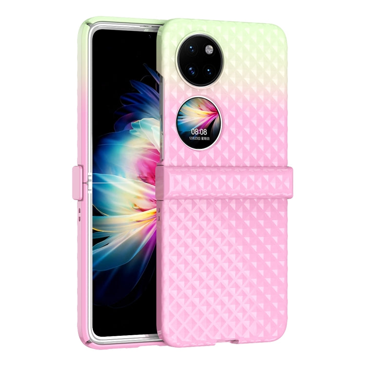 For Huawei P50 Pocket Rainbow Gradient Hinge Shockproof Phone Case(Pink Green)