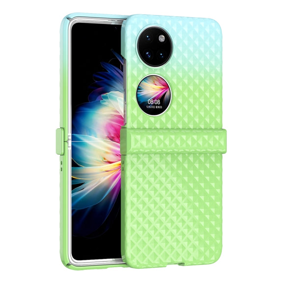For Huawei P50 Pocket Rainbow Gradient Hinge Shockproof Phone Case(Green Blue)