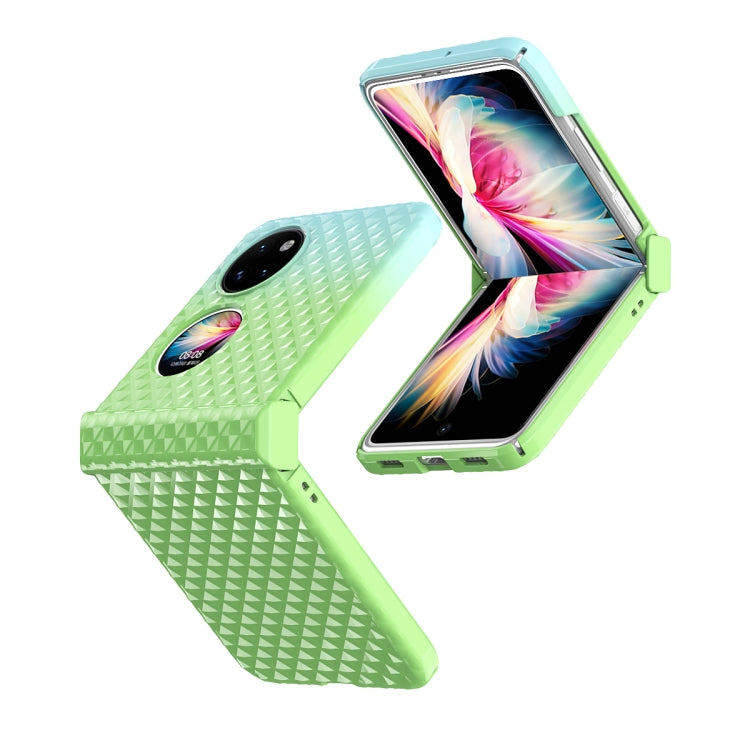 For Huawei P50 Pocket Rainbow Gradient Hinge Shockproof Phone Case(Green Blue)