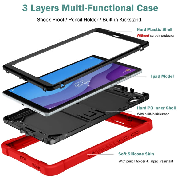 For Lenovo Tab M10 HD Silicone + PC Holder Shockproof Tablet Case(Red+Black)