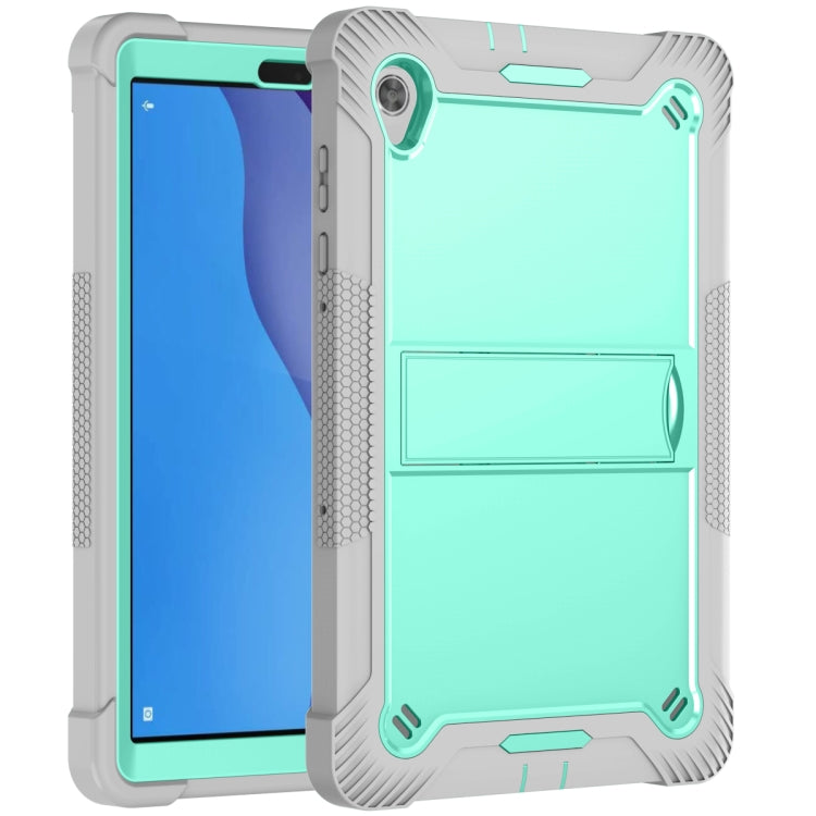 For Lenovo Tab M10 HD Silicone + PC Holder Shockproof Tablet Case(Grey+Mint Green)