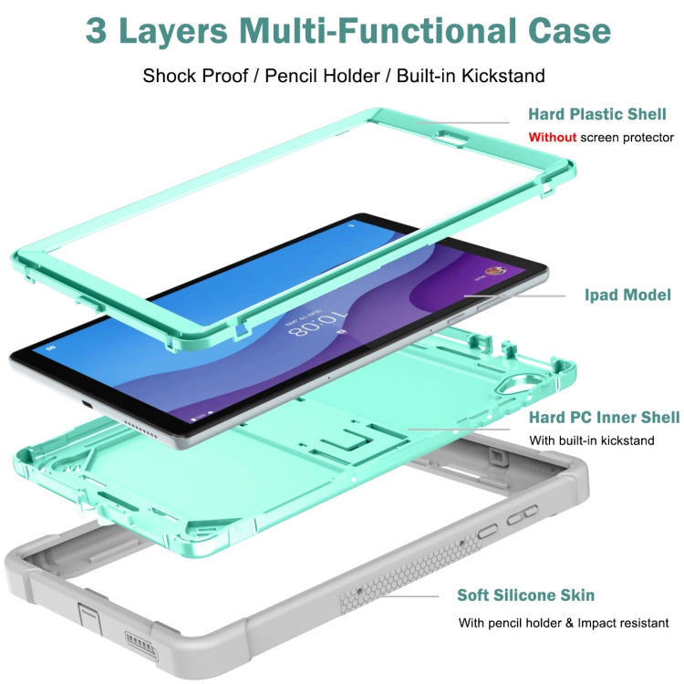 For Lenovo Tab M10 HD Silicone + PC Holder Shockproof Tablet Case(Grey+Mint Green)