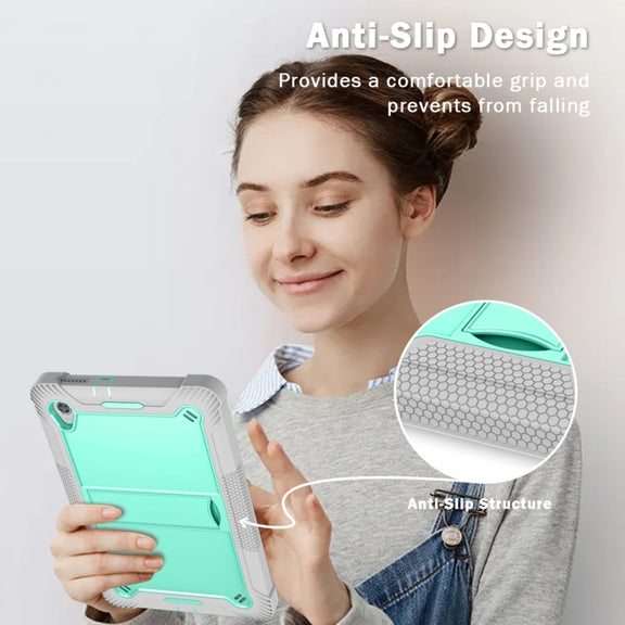 For Lenovo Tab M10 HD Silicone + PC Holder Shockproof Tablet Case(Grey+Mint Green)