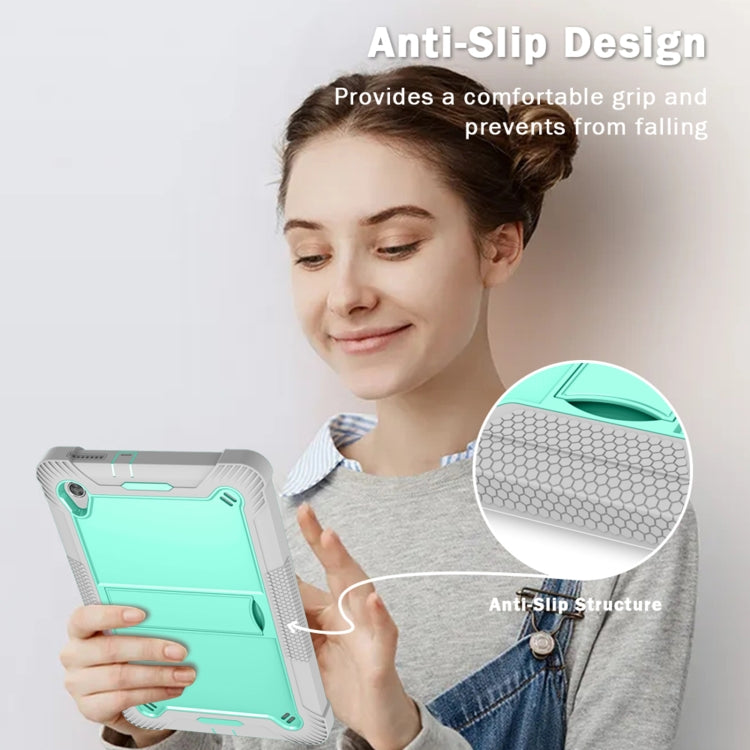 For Lenovo Tab M10 HD Silicone + PC Holder Shockproof Tablet Case(Grey+Mint Green)