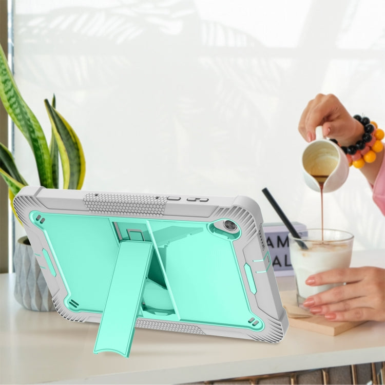 For Lenovo Tab M10 HD Silicone + PC Holder Shockproof Tablet Case(Grey+Mint Green)