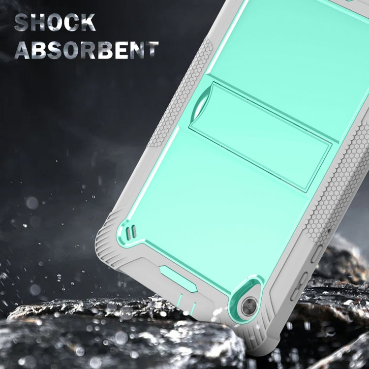 For Lenovo Tab M10 HD Silicone + PC Holder Shockproof Tablet Case(Grey+Mint Green)