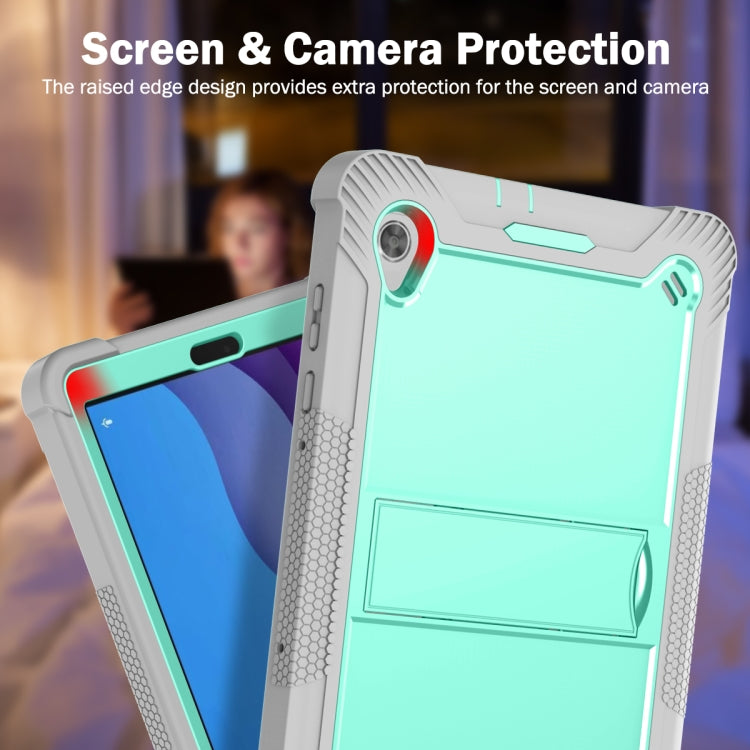 For Lenovo Tab M10 HD Silicone + PC Holder Shockproof Tablet Case(Grey+Mint Green)