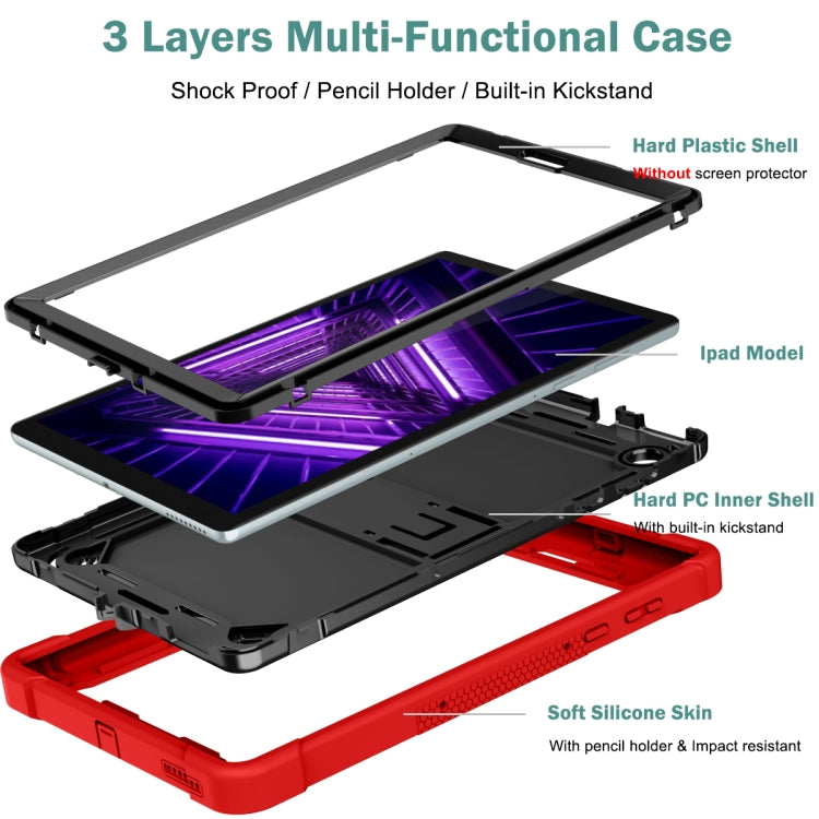 For Lenovo Tab M10 Plus X606 10.3 inch Silicone + PC Holder Shockproof Tablet Case(Red+Black)