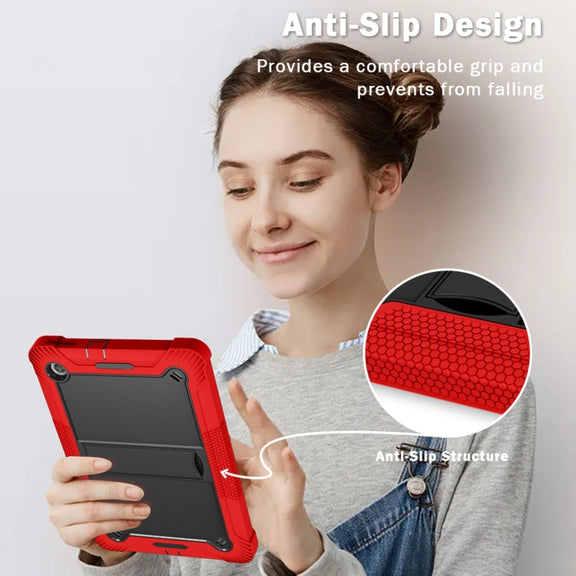 For Lenovo Tab M10 Plus X606 10.3 inch Silicone + PC Holder Shockproof Tablet Case(Red+Black)