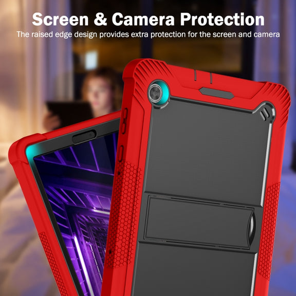 For Lenovo Tab M10 Plus X606 10.3 inch Silicone + PC Holder Shockproof Tablet Case(Red+Black)