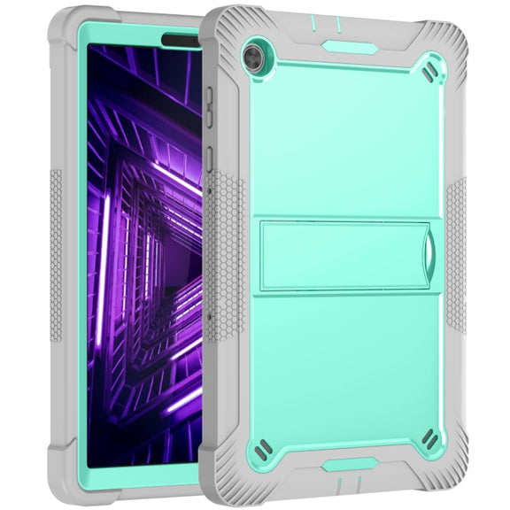 For Lenovo Tab M10 Plus X606 10.3 inch Silicone + PC Holder Shockproof Tablet Case(Grey+Mint Green)