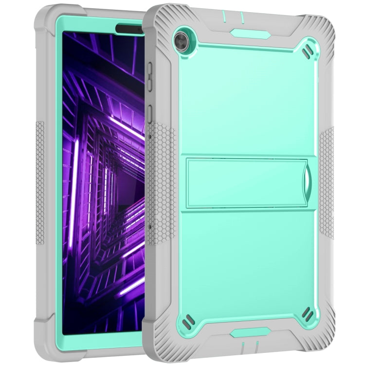 For Lenovo Tab M10 Plus X606 10.3 inch Silicone + PC Holder Shockproof Tablet Case(Grey+Mint Green)