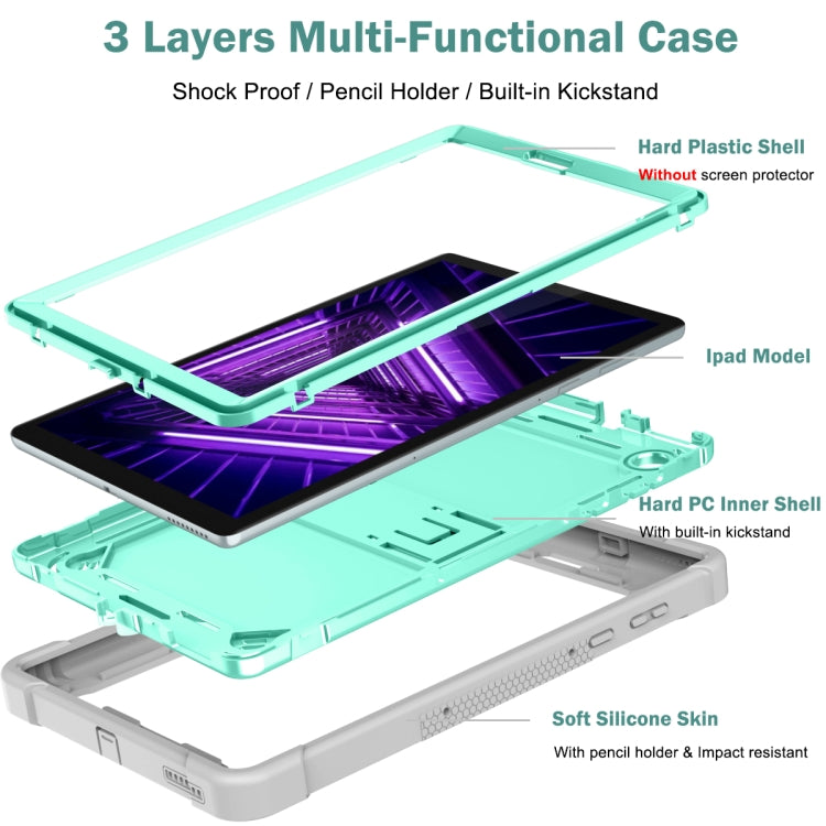 For Lenovo Tab M10 Plus X606 10.3 inch Silicone + PC Holder Shockproof Tablet Case(Grey+Mint Green)
